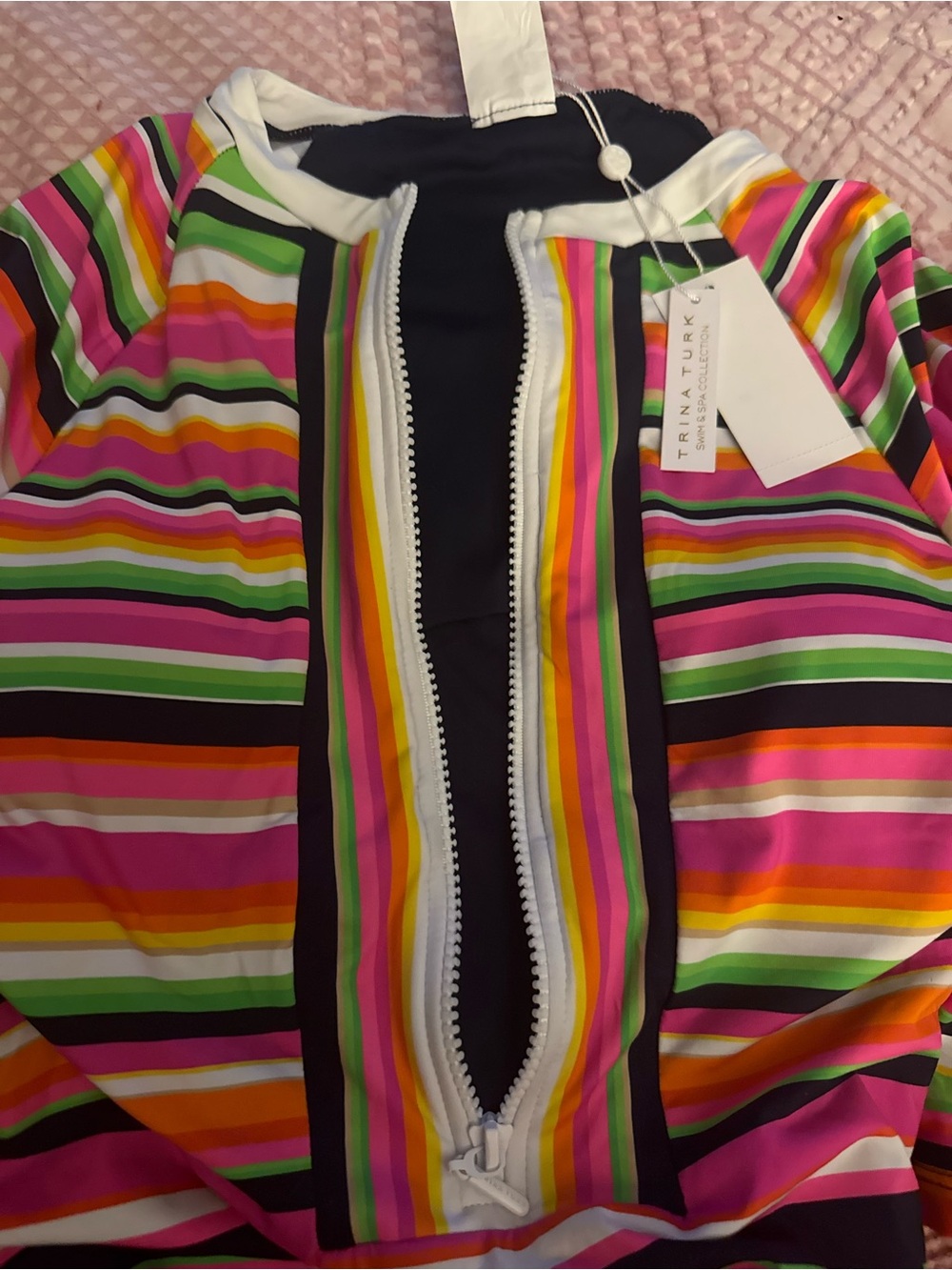 TRINA TURK Multicolor Splash Stripe 1 Pc Paddle Swimsuit Sz Medium NWT - Picture 5 of 6